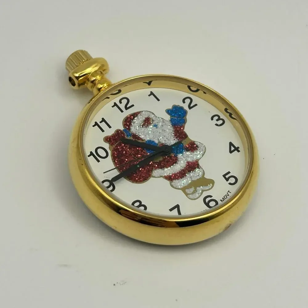 Santa Claus Dial Gold-tone Stainless Steel Pocket Watch Working New Battery